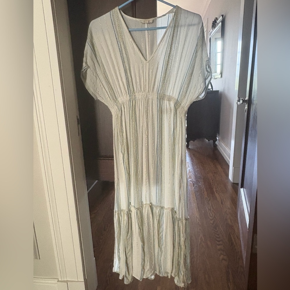 Elan Cream Tiered Maxi Sundress with Dolman Sleeves
